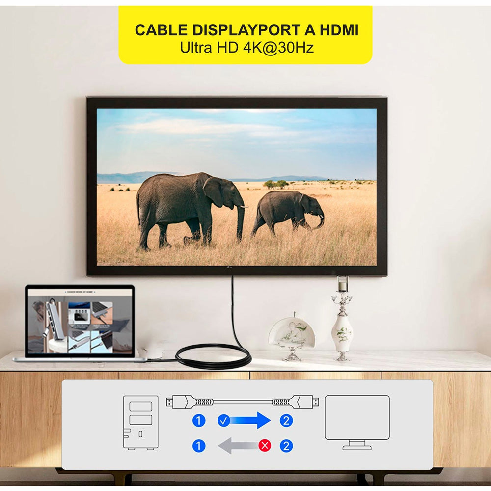 Cable Convertidor DisplayPort a HDMI 4K@30Hz TrauTech 1.8 Metros S2101