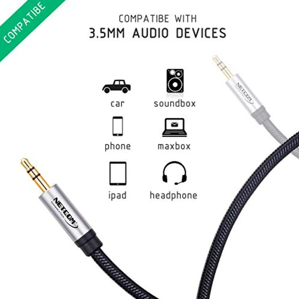 Cable de Audio Plug a Plug 3.5mm TRS de 3 Metros NETCOM S1547