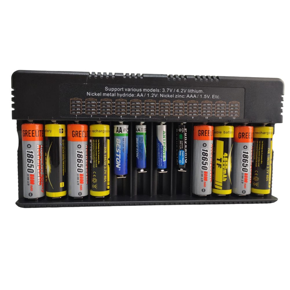 Cargador de pilas baterías recargables 12 puestos AA AAA 18650 26650 S1589
