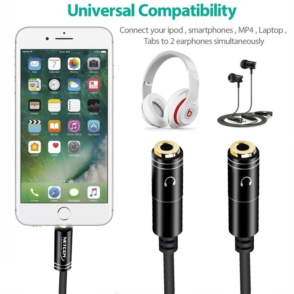 Adaptador Splitter Jack 3.5mm Audífonos Divisor 2 Hembra Mini netcom S1184