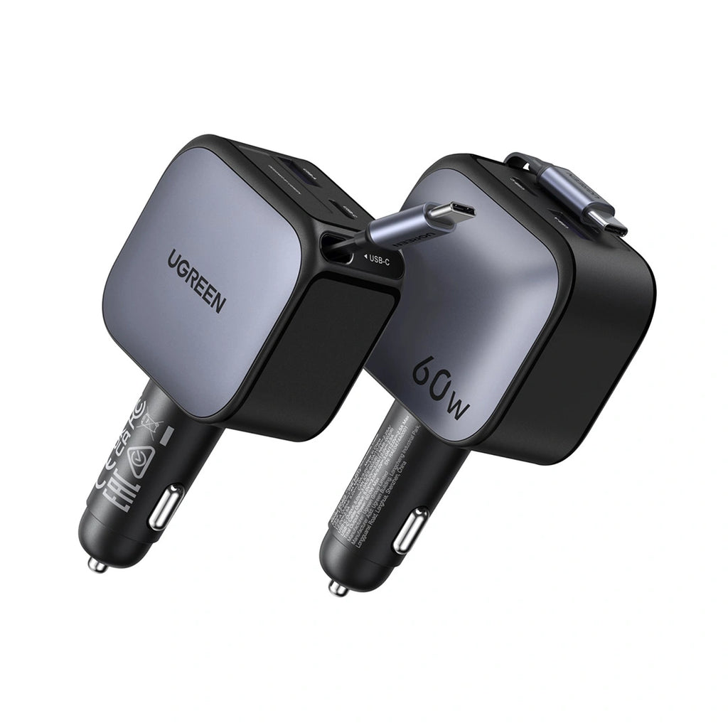 Cargador de Auto Ugreen 60W con Cable Retráctil USB-C y Puertos USB-A / Type-C EC602 S2215