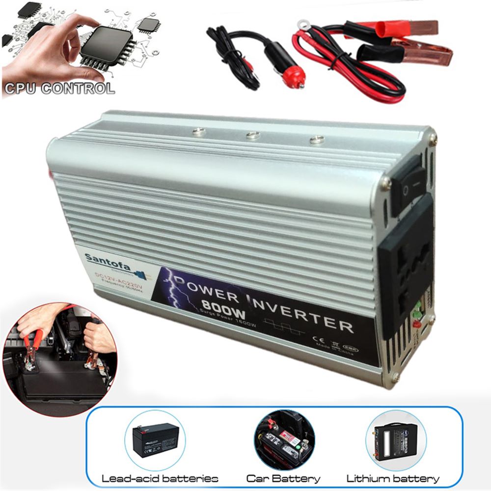 Inversor de Corriente 12V a 220V | 800W - 1600W Pico | USB SANTOFA S1327