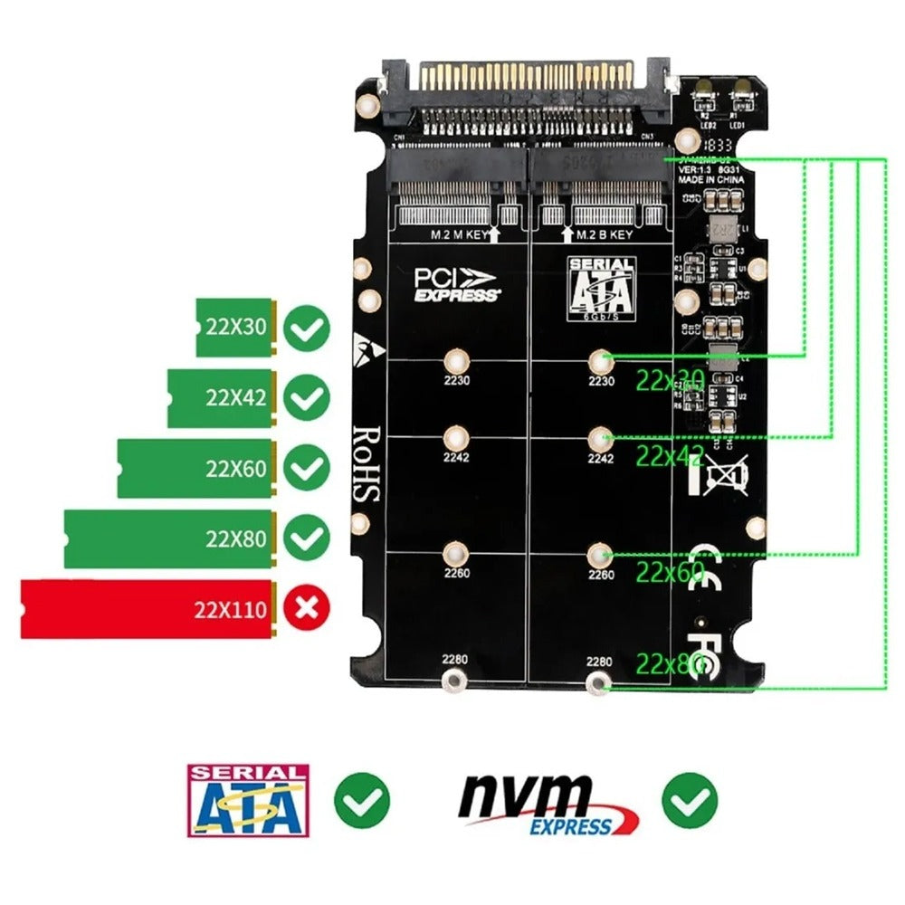Adaptador M2 SSD a Nvme Bm Sata Ngff Ssd Pci-e A U2 Sff-8639 S1035