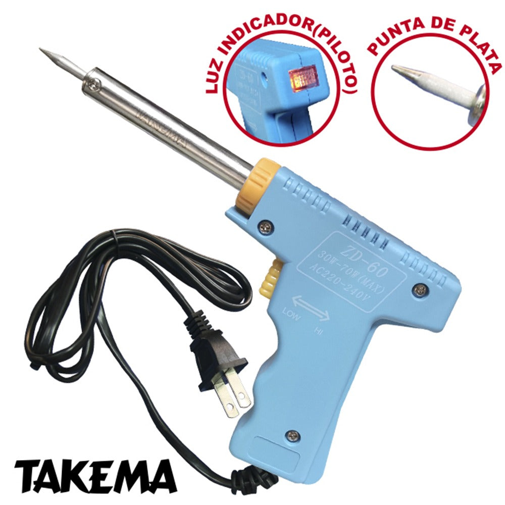 Cautin tipo Pistola punta de plata 30W-70W TAKEMA ZD-90 Soldar S0873