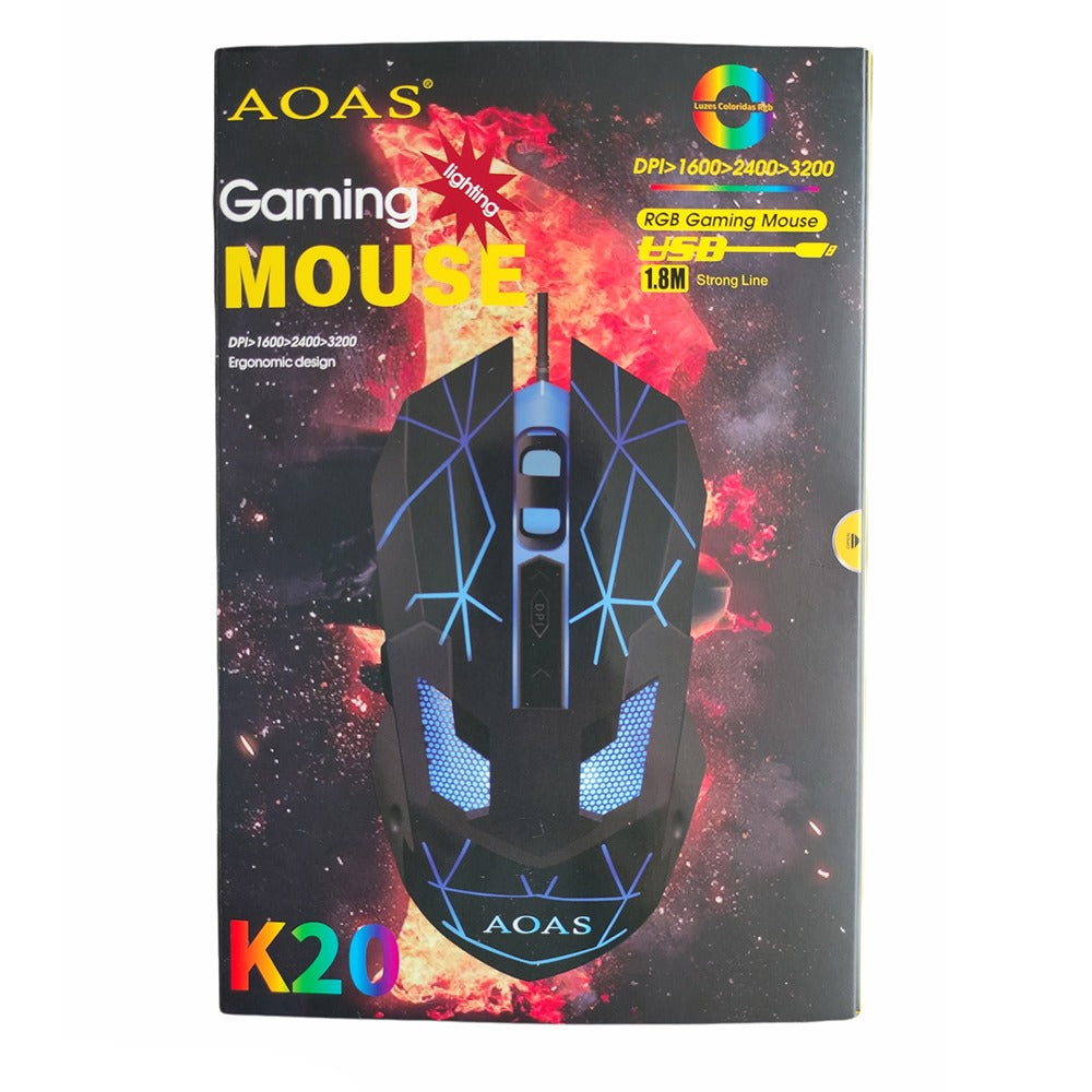 Mouse Gamer Aoas K20 Rgb Iluminación Led 3200 Dpi Cable 1.8 S0748