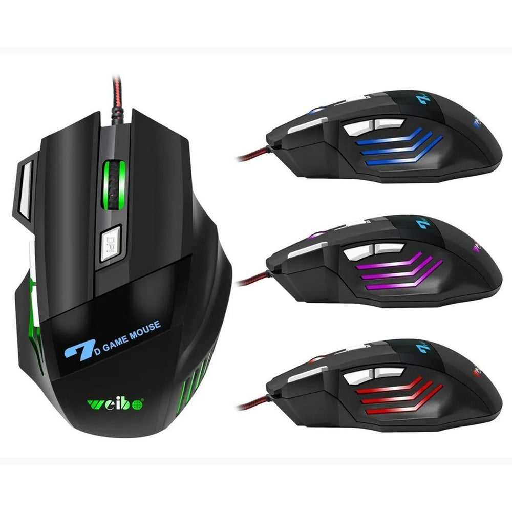 Mouse Gamer Weibo X7 RGB Iluminacion Led 3200 Dpi Cable 1.8m S0733