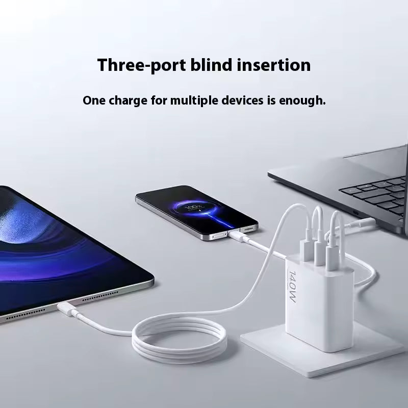 Cargador de Pared Xiaomi 140W GaN Triple Port 1A2C Carga Rápida Cable 6A C-C Blanco S2235