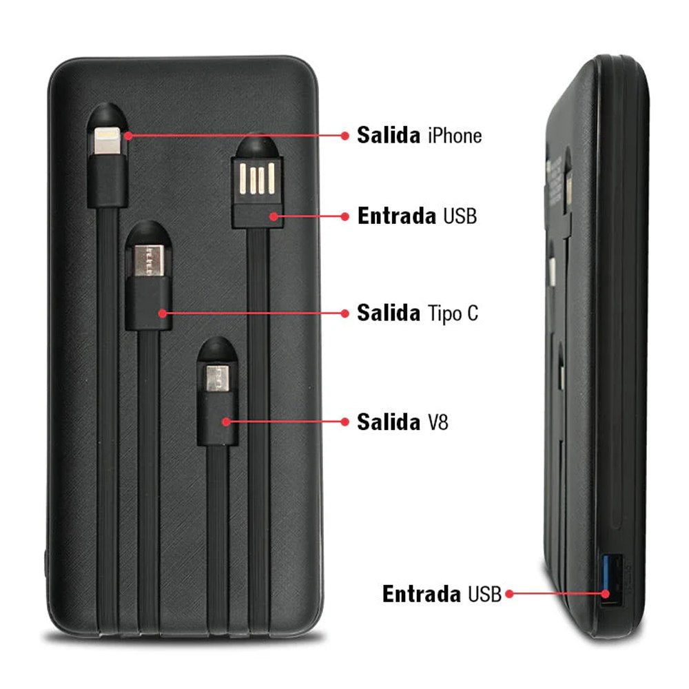 Power Bank 10.000mAh LANTUN QX Iluminación Led 4 Cables Incluidos S1606