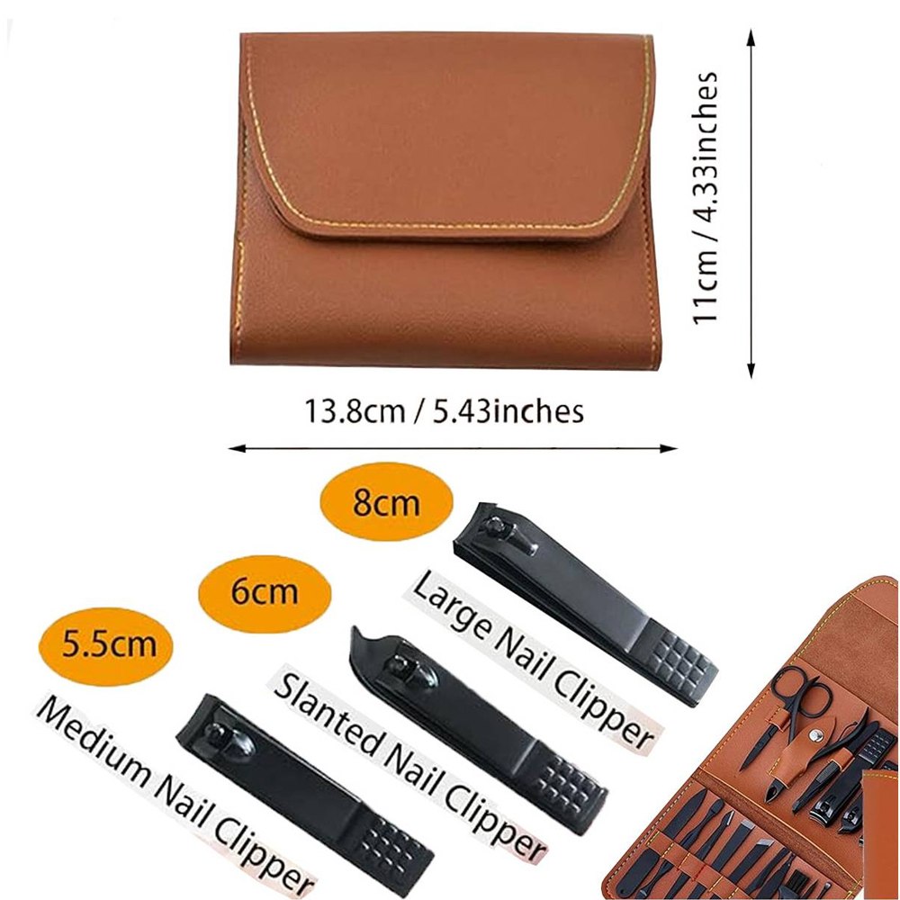 Set Manicura Pedicura Acero Inoxidable cortauñas 16 Piezas- Marrón S1473