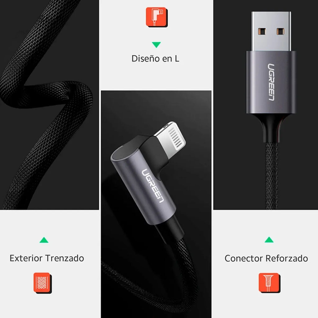 Cable UGREEN USB-A a Lightning 90° Certificado MFi (1 Metro) s2106