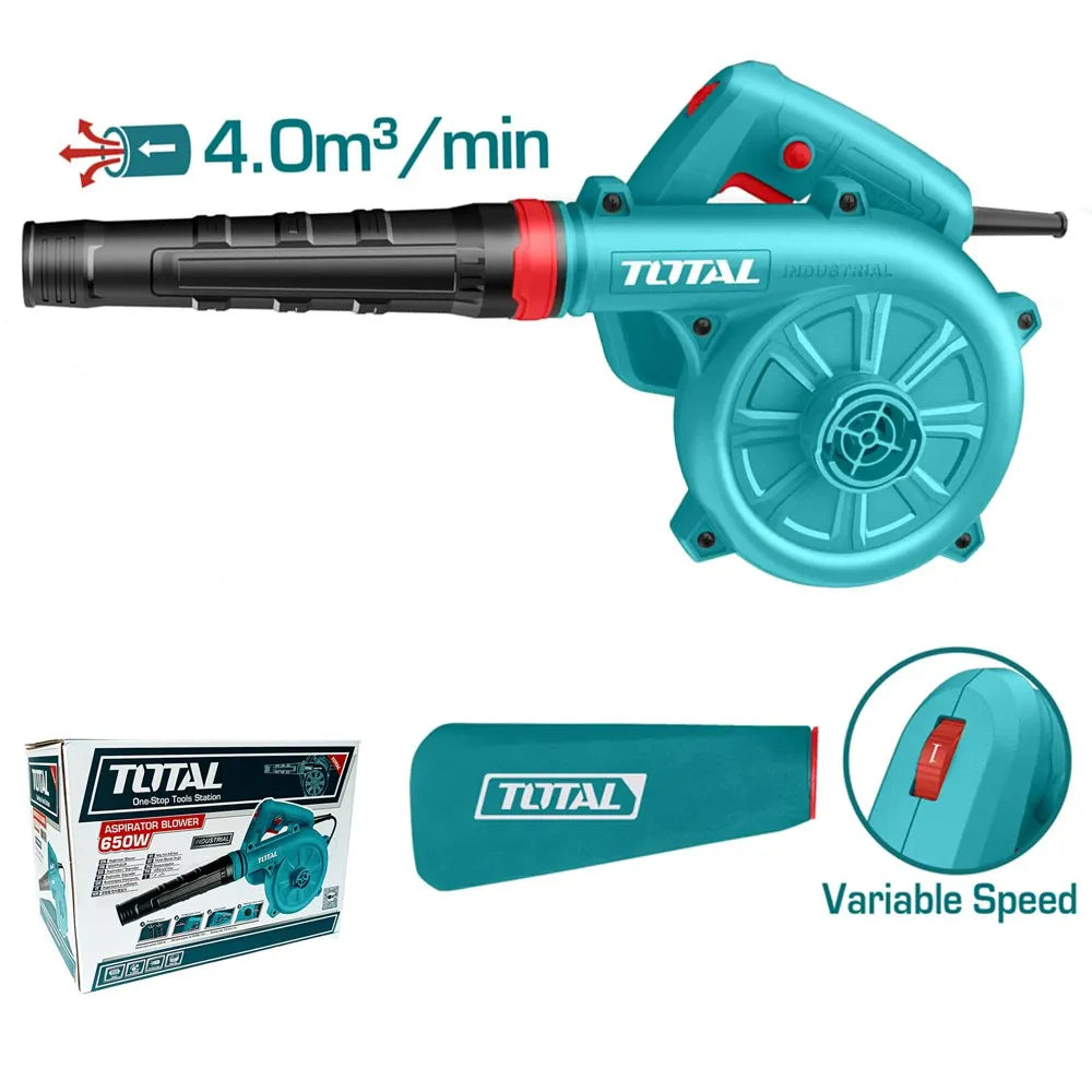 Soplador Aspirador de Aire 650W TOTAL | Profesional para PC, Laptop y Talleres S1837