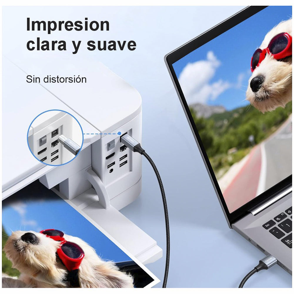 Cable USB 2.0 para impresora 3 Metros NETCOM 480Mbps USB A a USB B S2057