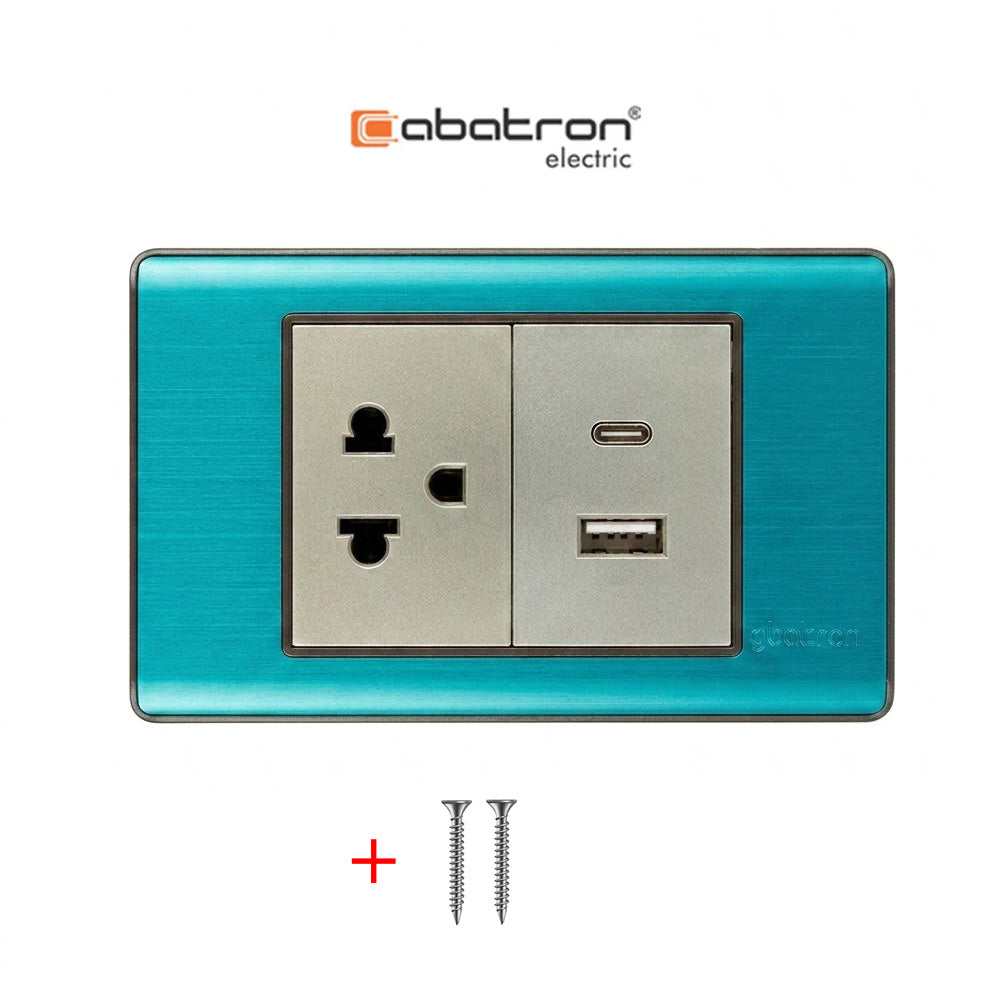 Placa Tomacorriente de Pared con Enchufe USB y Tipo-C ABATRON 15 AMP s2093
