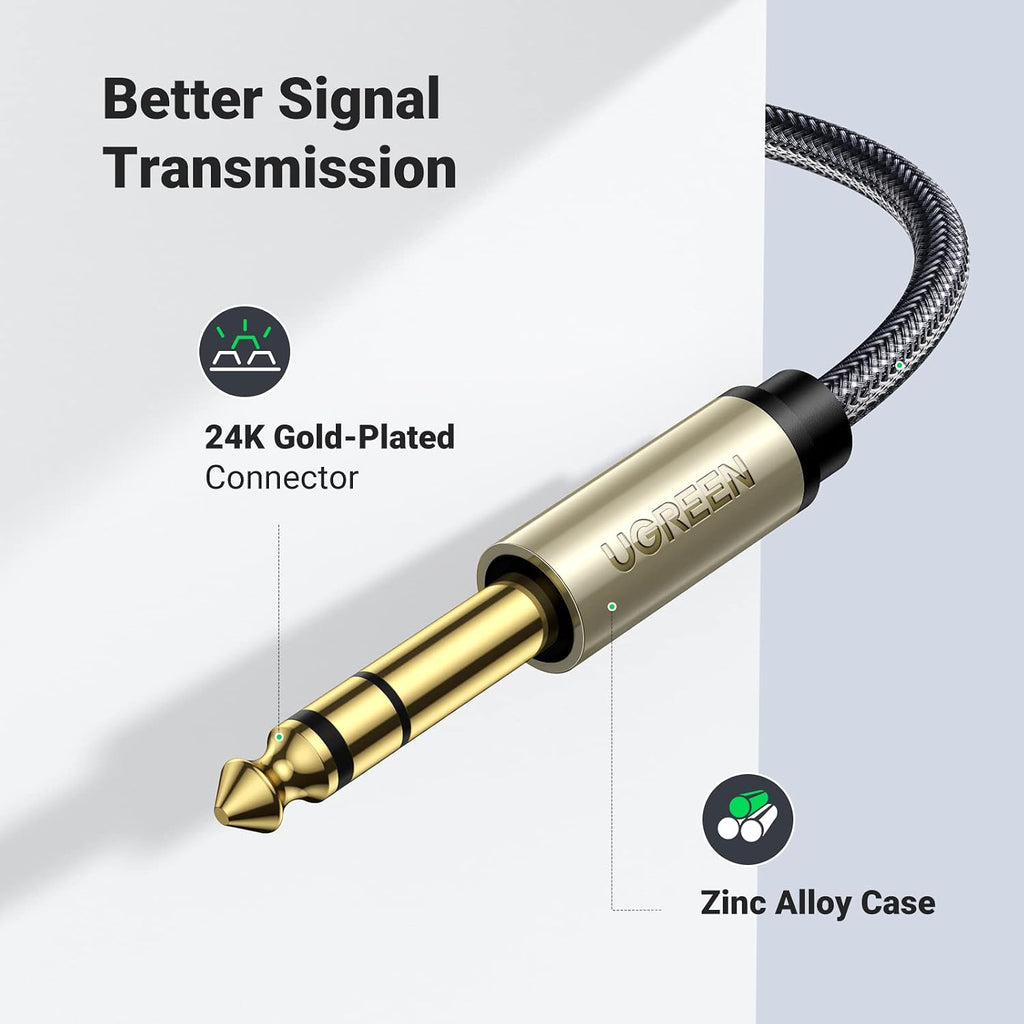 Cable de Audio UGREEN 3.5mm a 6.35mm 1/4 TRS 2m Nylon Trenzado Aleación Zinc Bañado S2295