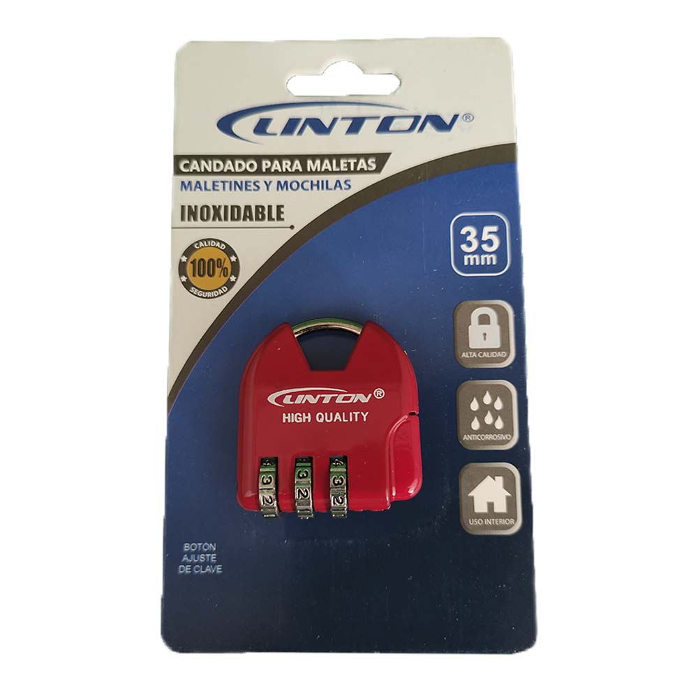 Candado Seguridad Linton para Mochilas Casillero Maleta Viaje 3 Dígitos Rojo S0656-2