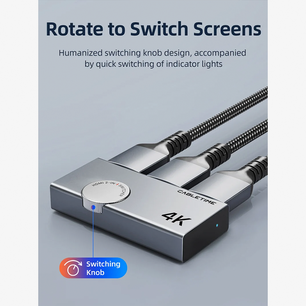 Switch Conmutador HDMI 2.0 Bidireccional 4K 60Hz CABLETIME 2 en 1 o 1 en 2 de Aluminio sin Alimentación Externa para PS5 Xbox PC y Smart TV S2355