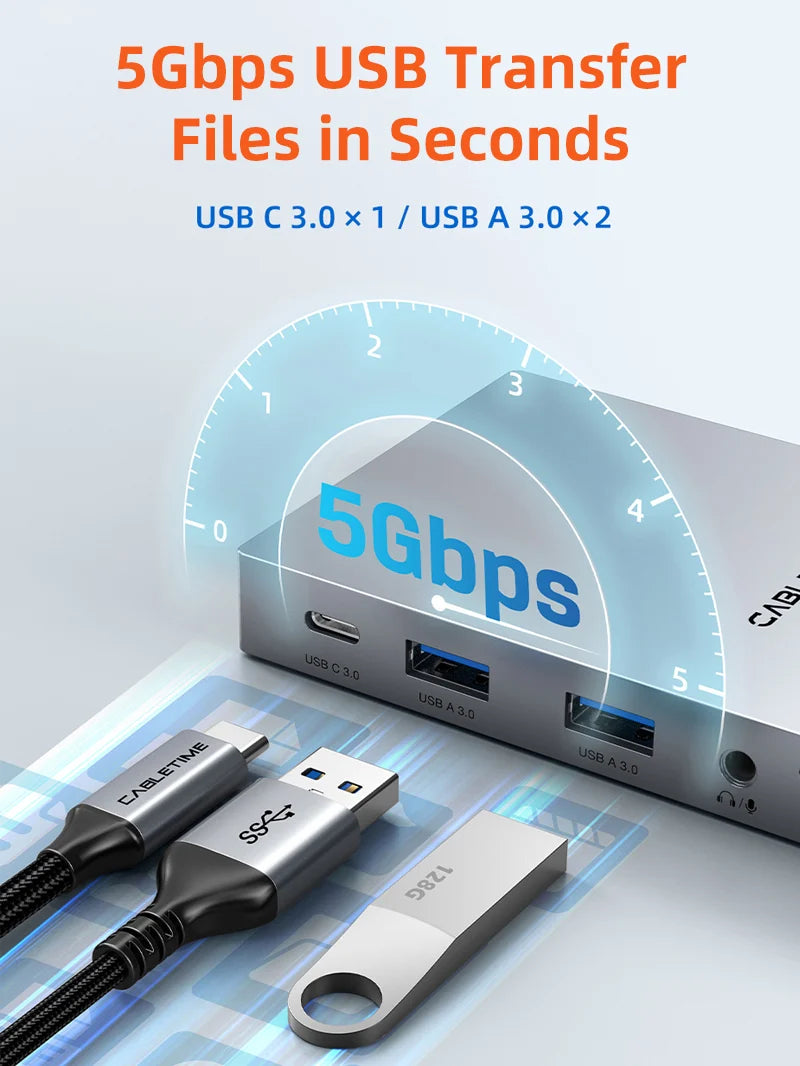 Hub USB-C 8 en 1 y Soporte Plegable CABLETIME 4K 60Hz PD 100W SD/TF 3.5mm Aluminio iPad Pro Switch s2279