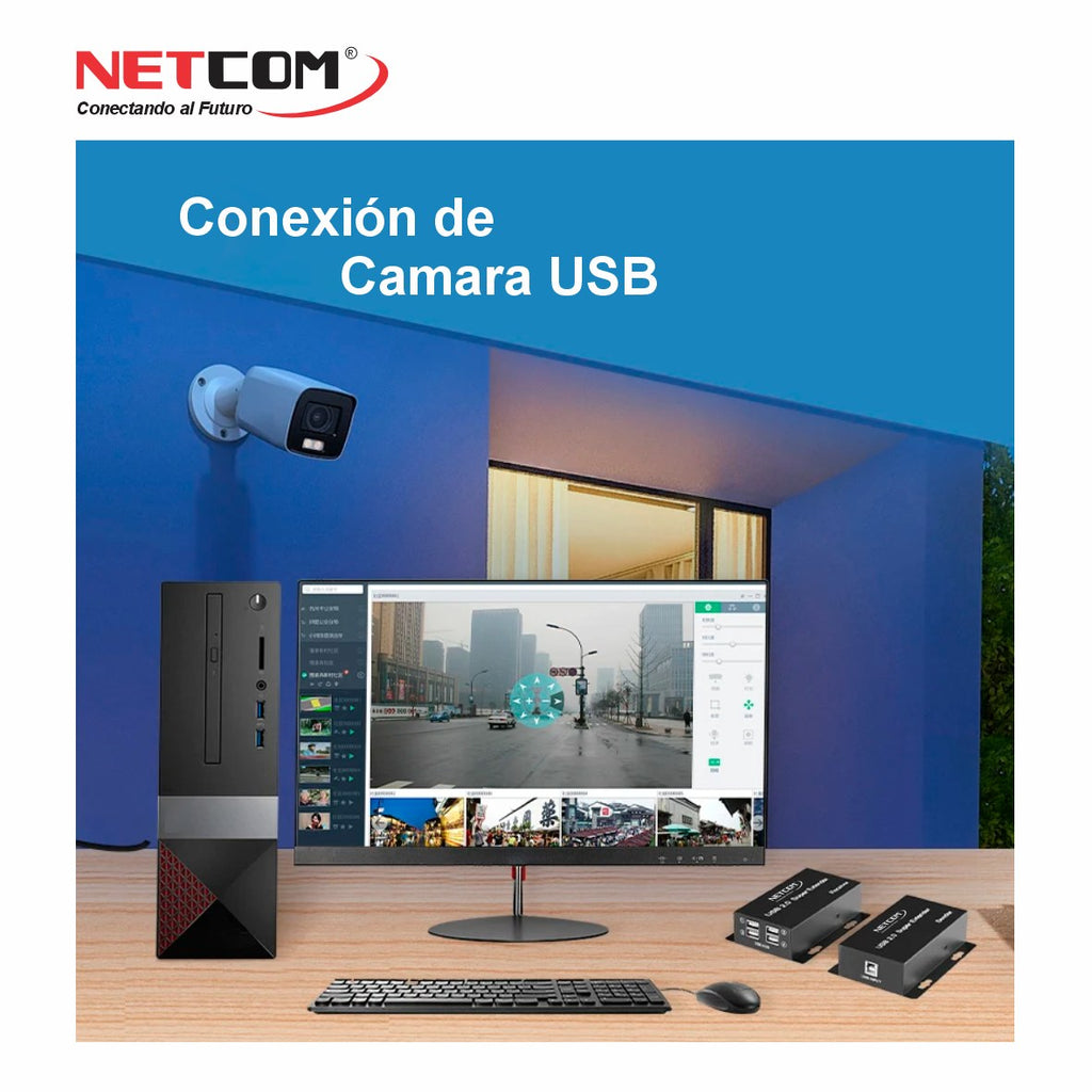 Kit Extensor USB 2.0 de 4 Puertos por Cable de Red RJ45 hasta 60 Metros (Netcom) s2081