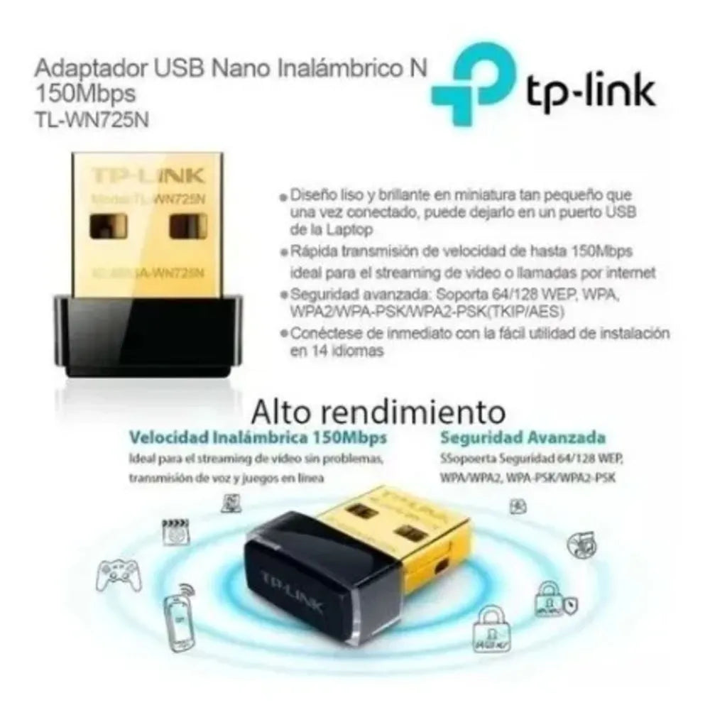Adaptador Wifi Tp-Link Inalámbrico Nano USB N 150 Mbps Tl-wn725 S0712