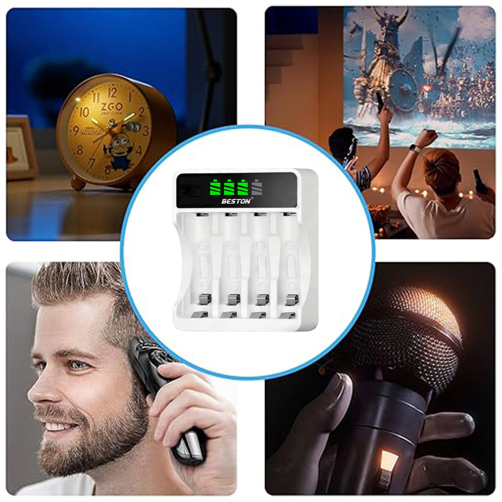 Kit Cargador Inteligente de Pilas + 2 AA y 2 AAA Ni-MH con Pantalla LCD 4 puestos S2004