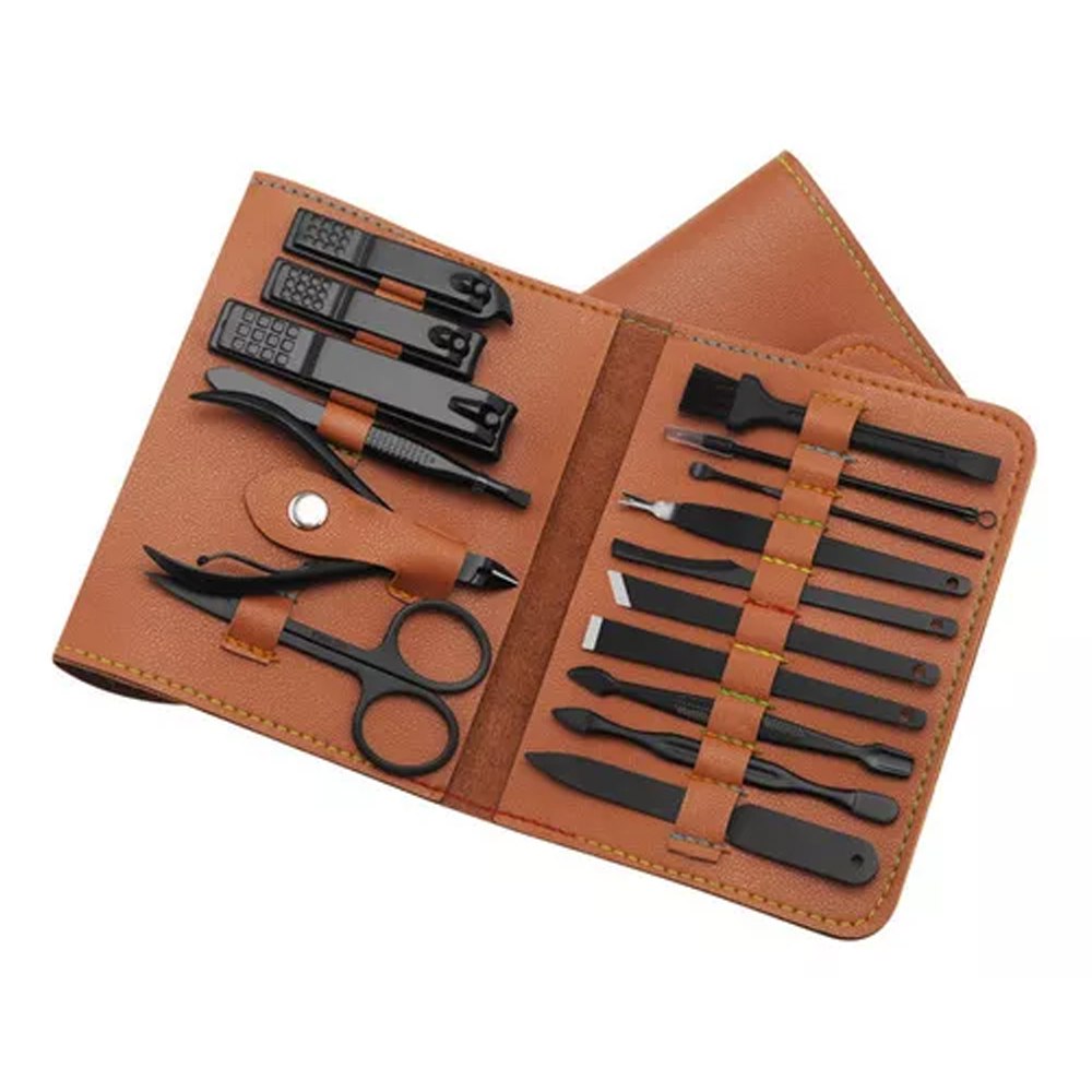 Set Manicura Pedicura Acero Inoxidable cortauñas 16 Piezas- Marrón S1473
