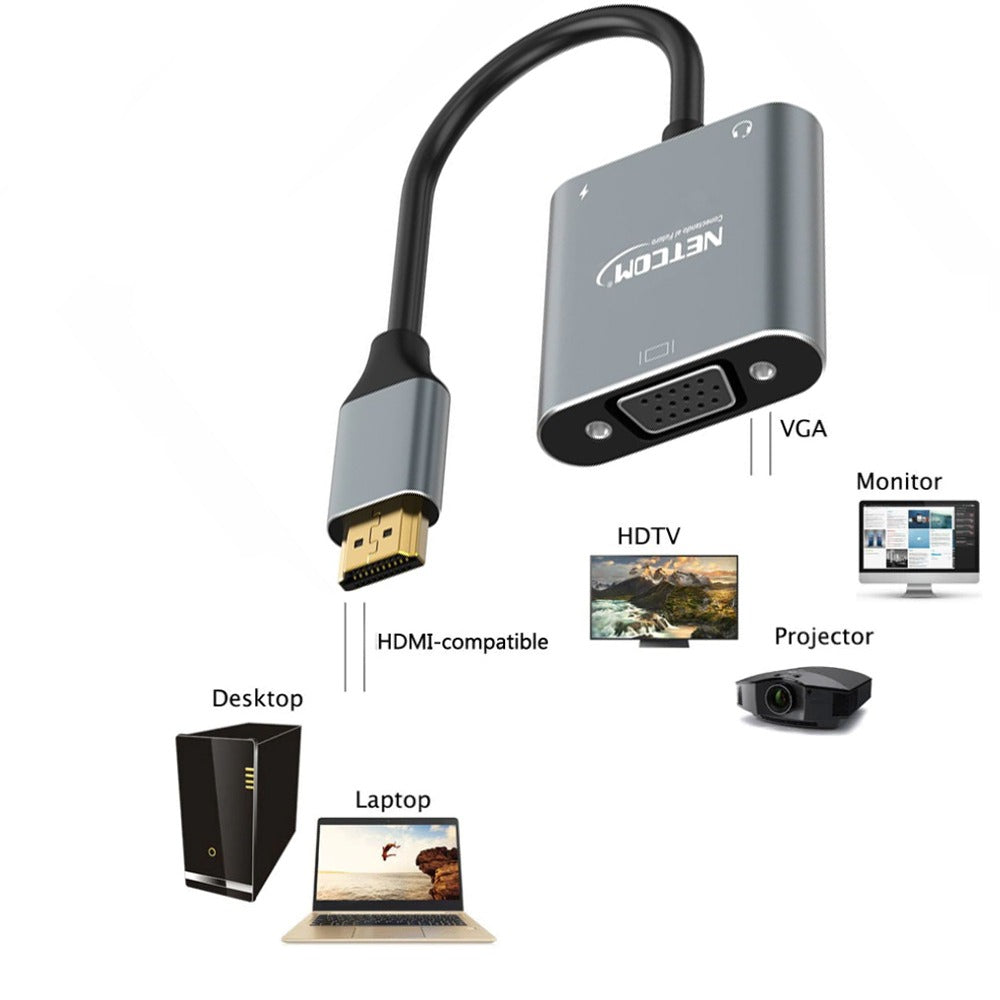 Convertidor HDMI macho a VGA hembra Netcom full HD audio y video 1080P S1140