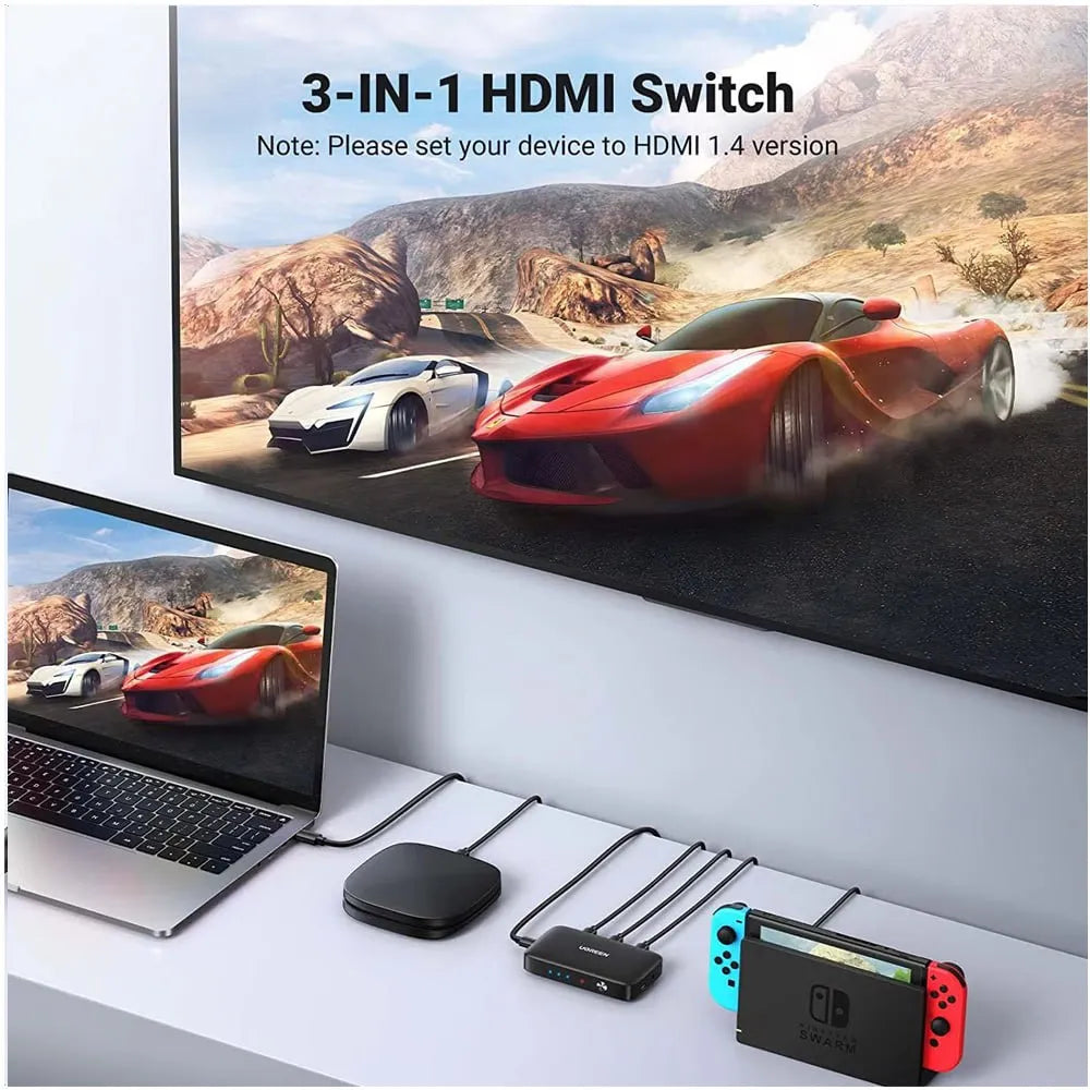 Switch HDMI 3 Puertos 4K 30Hz 3D HDR UGREEN con Control HDCP 1.4 S1656