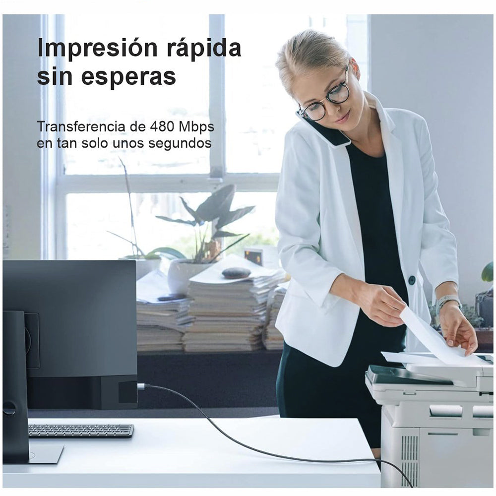 Cable USB 2.0 para impresora 5 Metros NETCOM 480Mbps USB A a USB B S2058