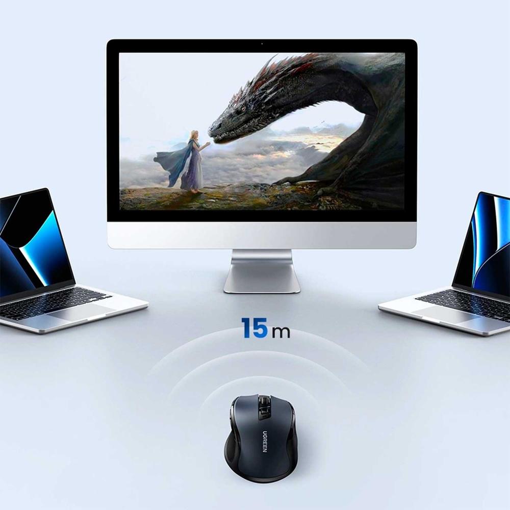Mouse Inalámbrico Ergonómico Ugreen MU006 Dual 2.4G Bluetooth 5.0 4000 DPI Silencioso Negro S2214