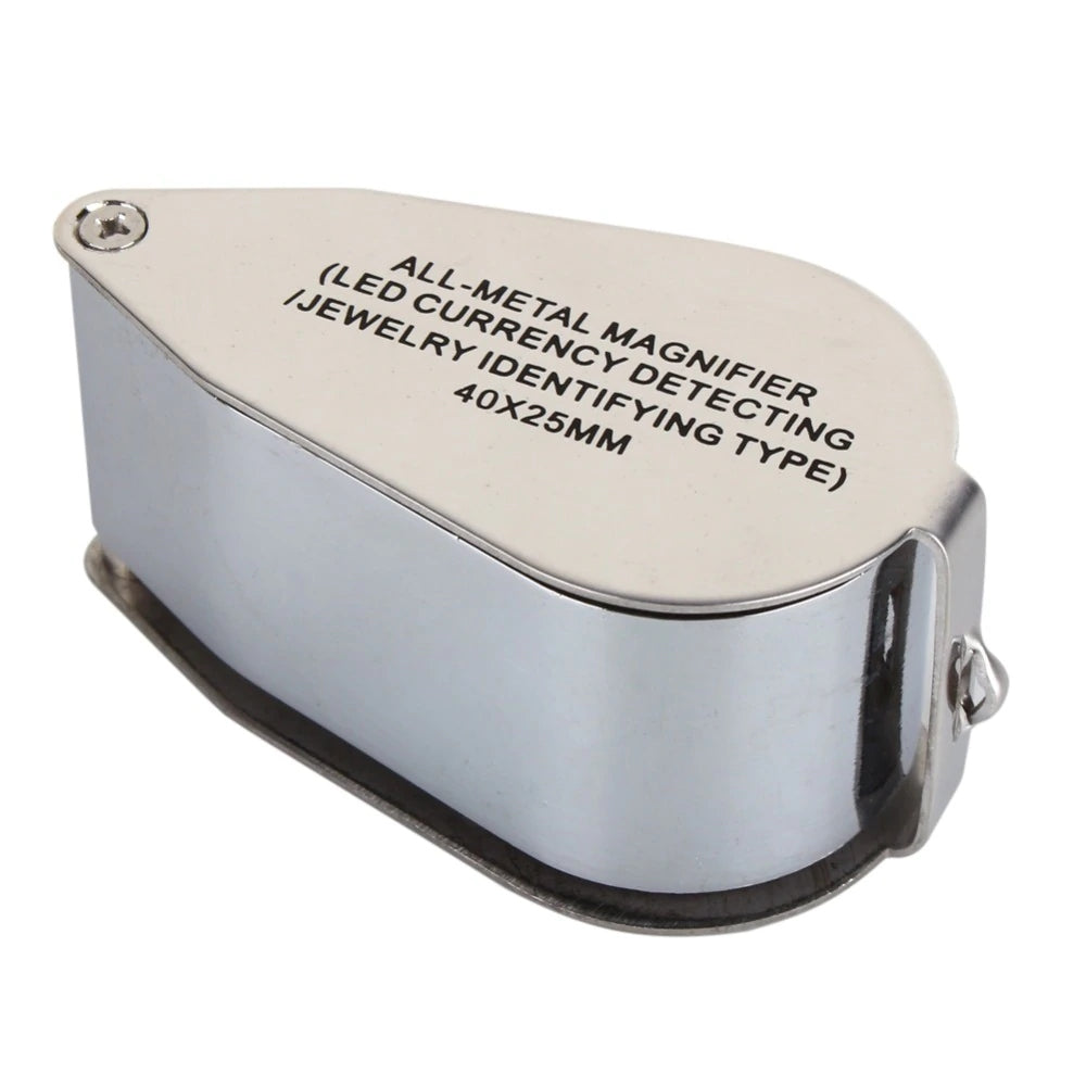 Lupa Metalica 40x 25mm Con Luz Led Geologo Joyero Luz Uv S0044