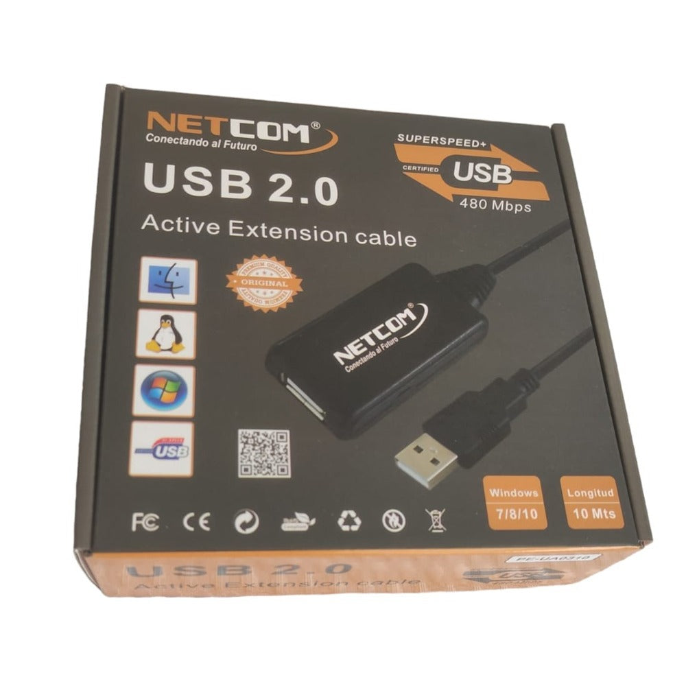 Cable Extensión USB 2.0 Activo Netcom Macho a Hembra 10 Metros S1083