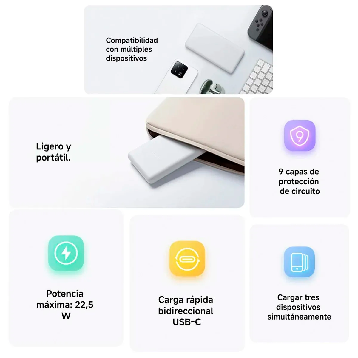 Power Bank Xiaomi Lite 10000mAh 22.5W Carga Rápida Triple Puerto Batería Portátil s2041