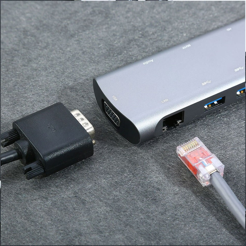 Adaptador Tipo C 10 En 1 Multiport Hub Estacion Lan Hdmi 4kVga rj45 S0807