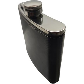Licorera Bolsillo forro cuero 6 onzas Acero Inoxidable negro S0148