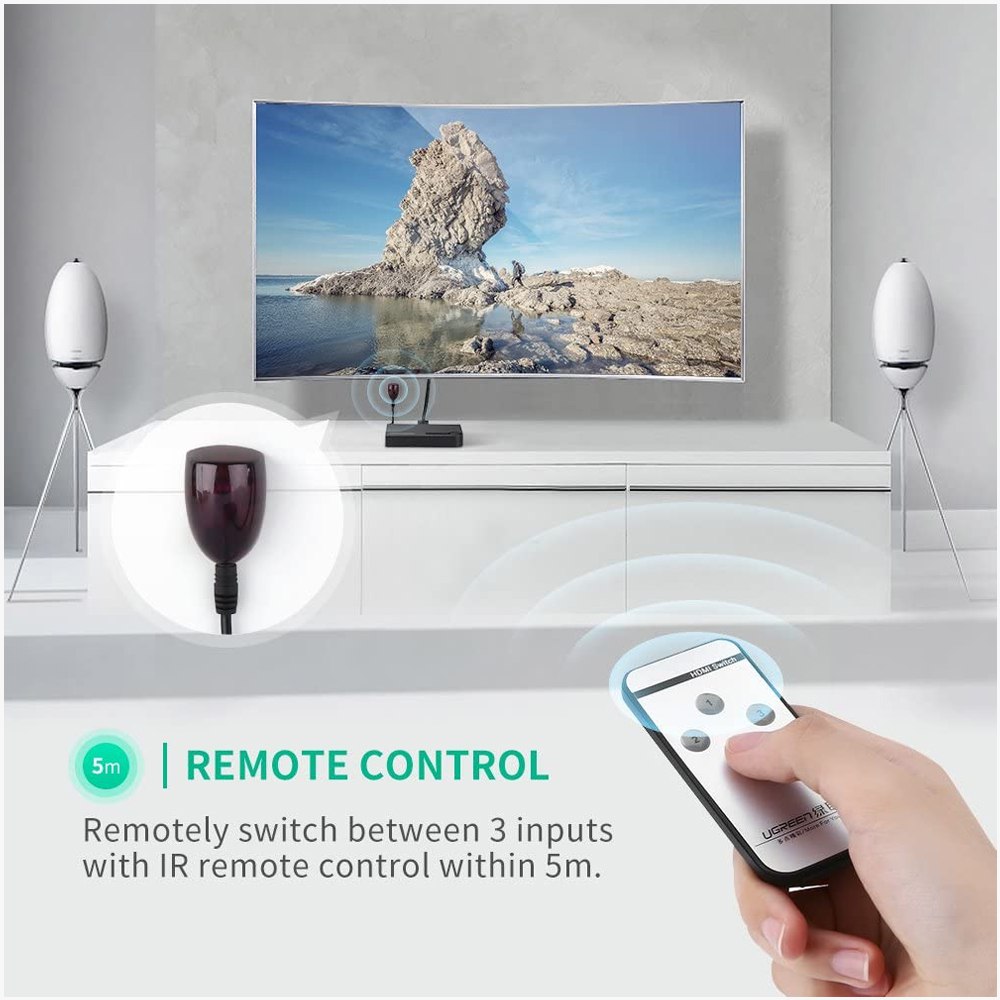 Switch HDMI 3 Puertos 4K 3D HDR UGREEN con Control 3 x 1 60Hz S1630