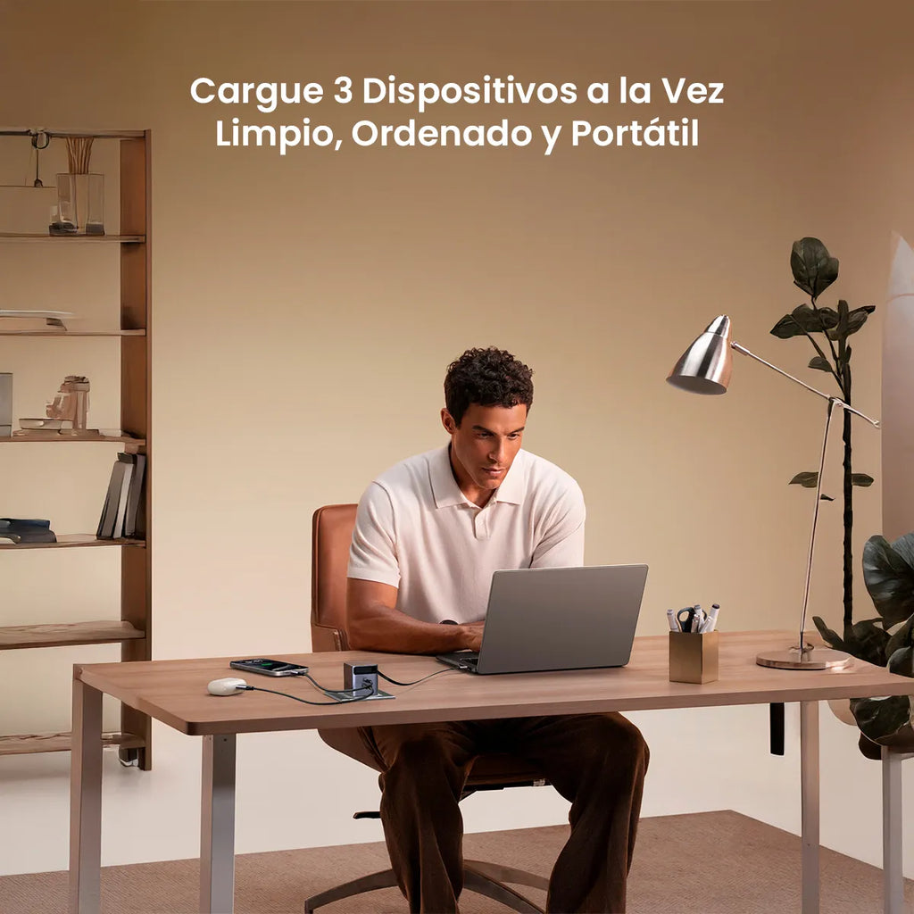 Cargador de Pared UGREEN Nexode Pro 65W GaN Cable USB-C Retráctil 0.7m Dual Port USB-C y USB-A S2299