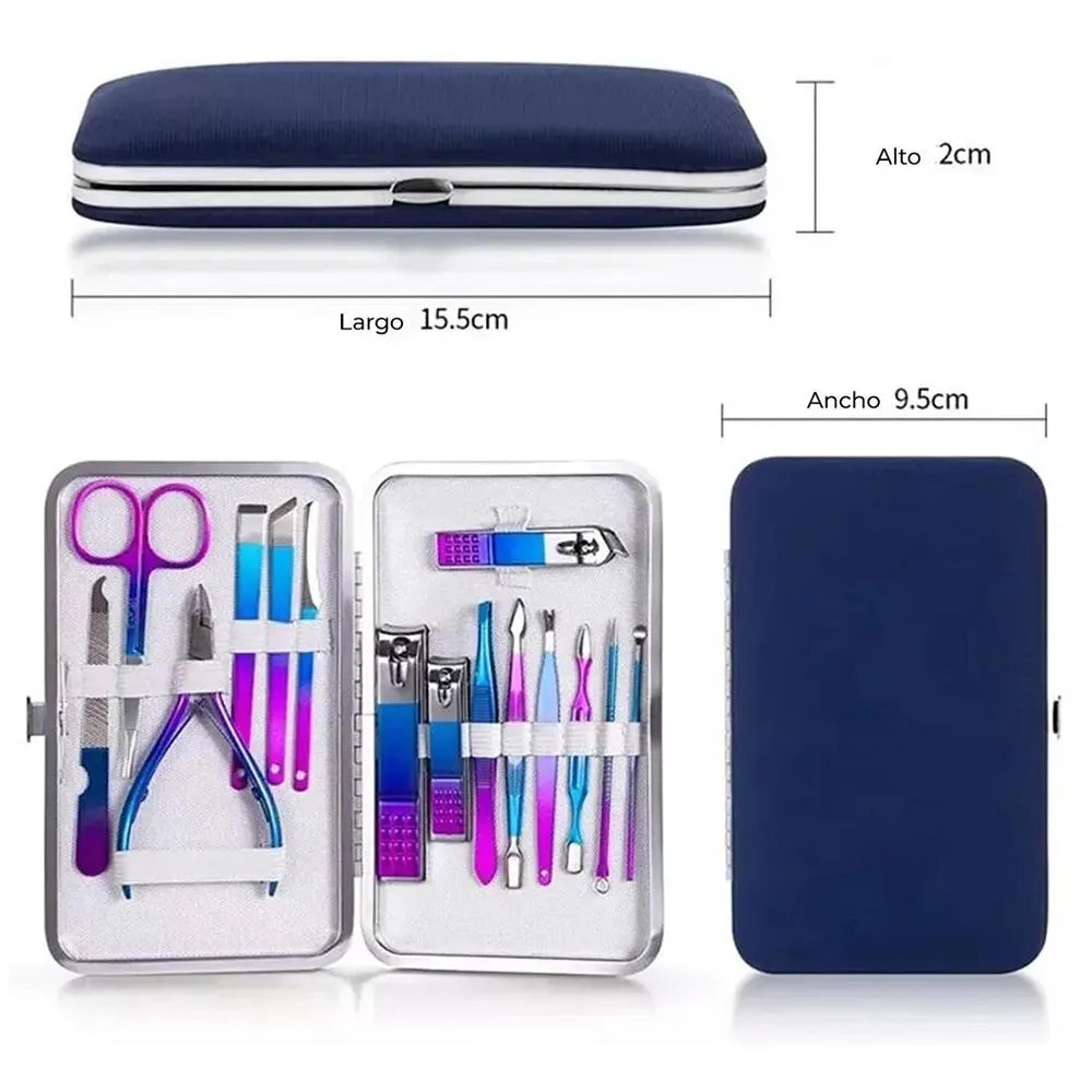 Set Manicura Pedicura Acero Inoxidable 15 Piezas Bicolor S0835