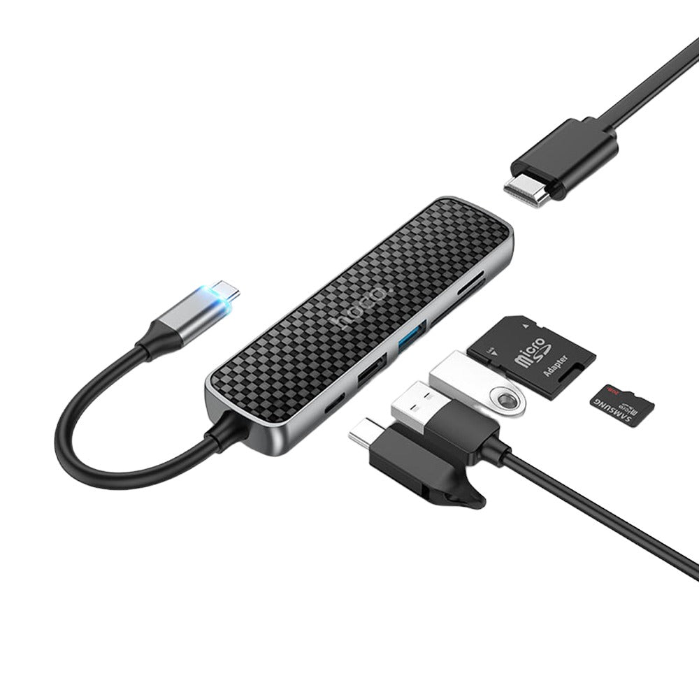 6 en 1 tipo C a HDMI USB 3.0 + TF Micro SD Lector de tarjetas hub hoco S1206
