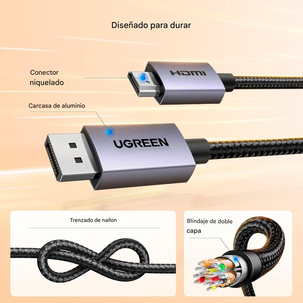 Cable DisplayPort a HDMI Ugreen DP125 4K UHD Trenzado de 2 Metros Unidireccional S2202