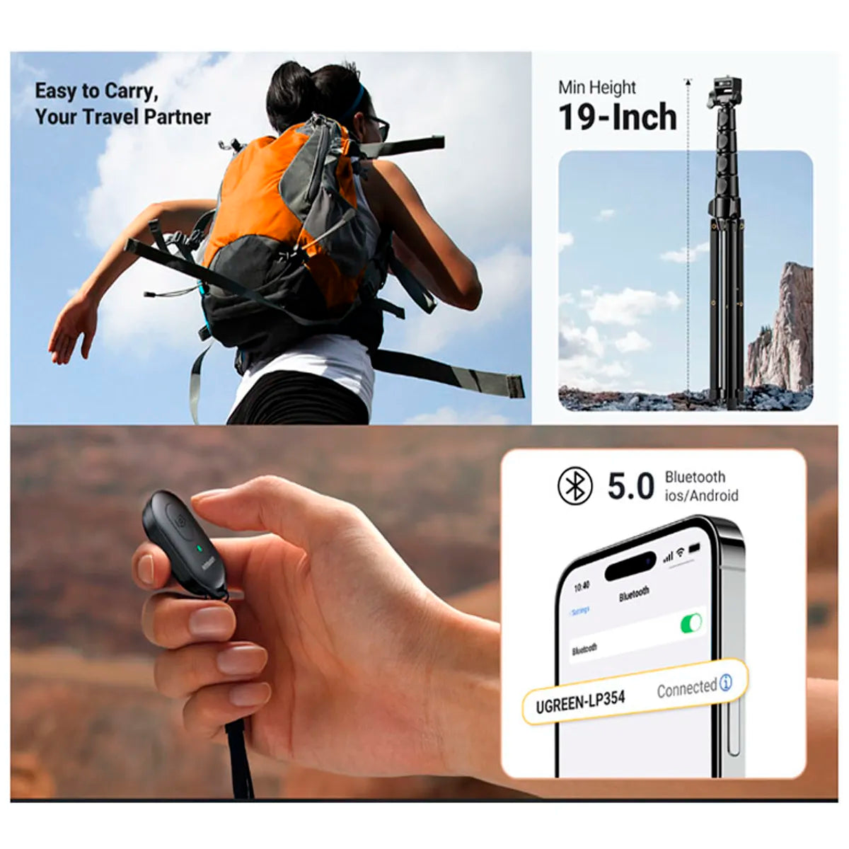 Trípode Selfie Stick Bluetooth Ugreen 1.7 Metros con Control Remoto S2203