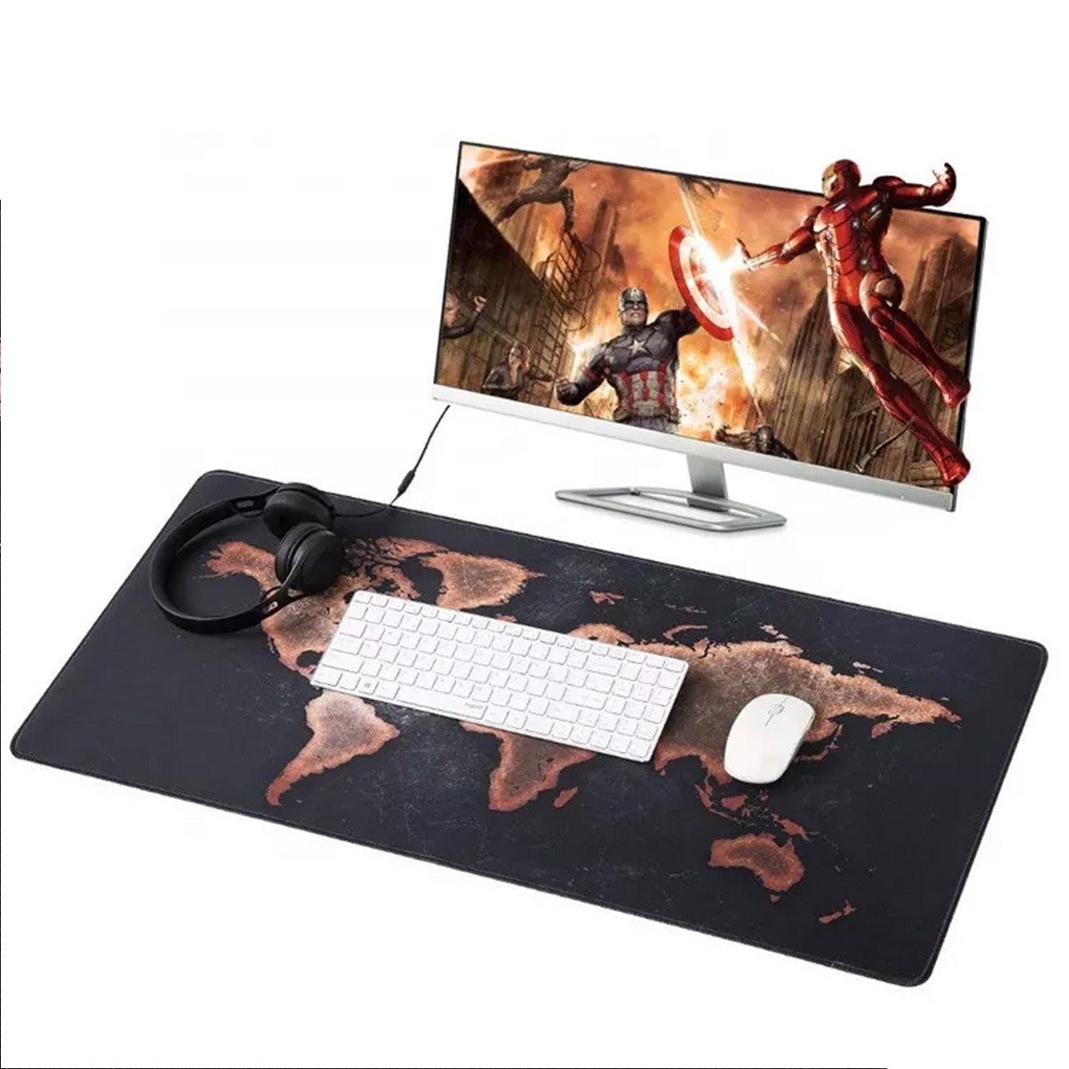 Mouse Pad Base de Escritorio Extra Large 80x30cm | Mapa Mundi Naranja S0649-54