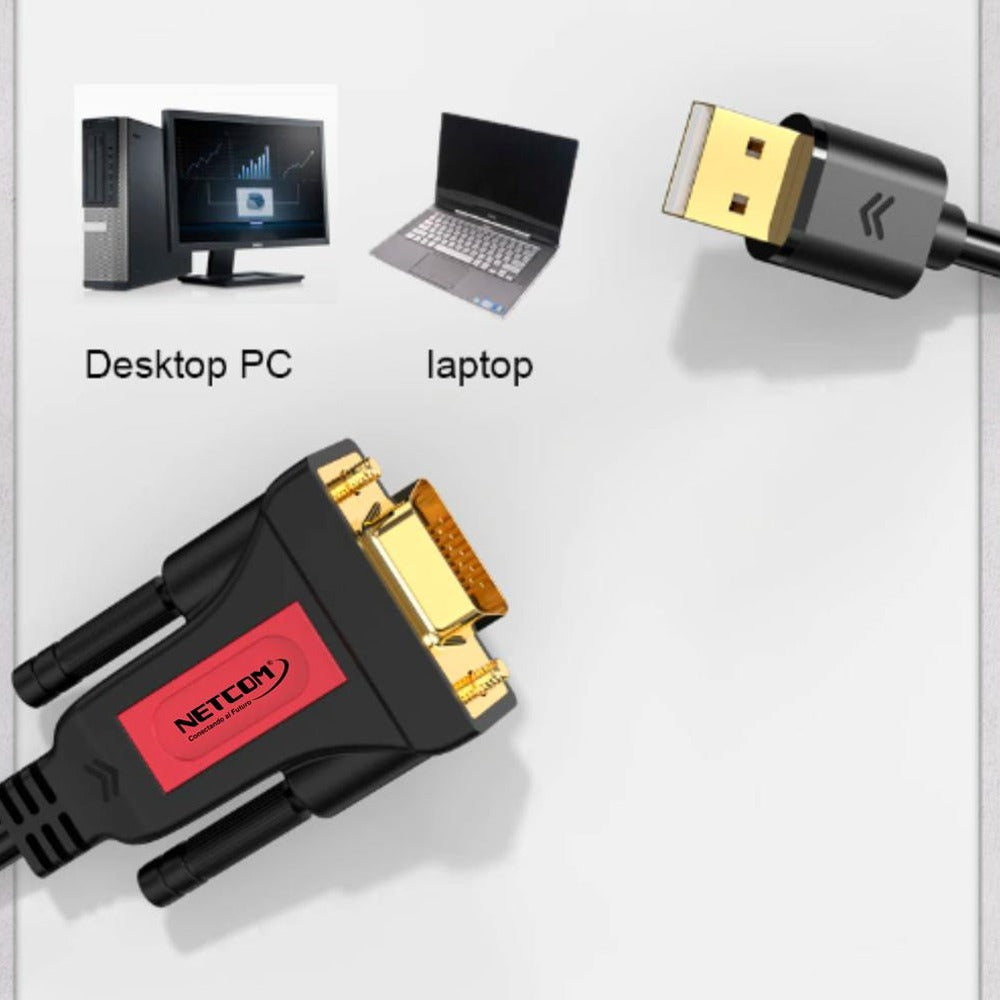 Cable Adaptador USB a Serie RS232 DB9 Serial 1.5 metros NETCOM S1177
