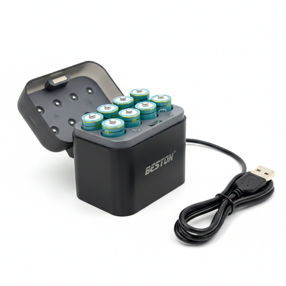 Cargador de Pilas Recargables AA 8 puestos Beston Híbrido (Ni-MH + Li-ion) M7038 S2001
