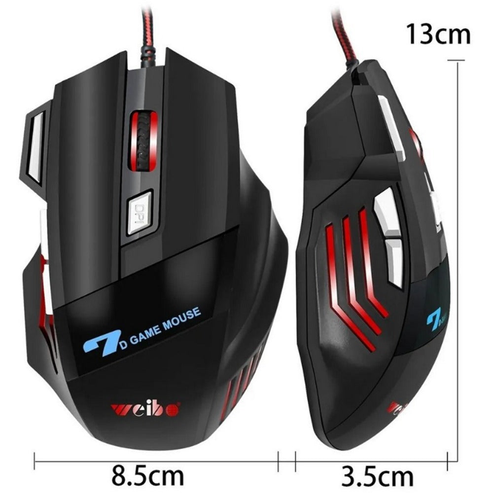 Mouse Gamer Weibo X7 RGB Iluminacion Led 3200 Dpi Cable 1.8m S0733
