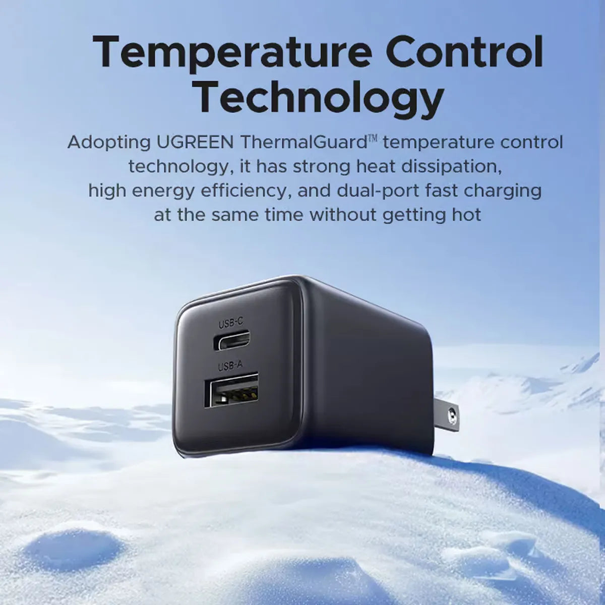 Cargador de Pared UGREEN 20W GaN Dual USB-C y USB-A PD QC 3.0 Clavija Plegable S2288