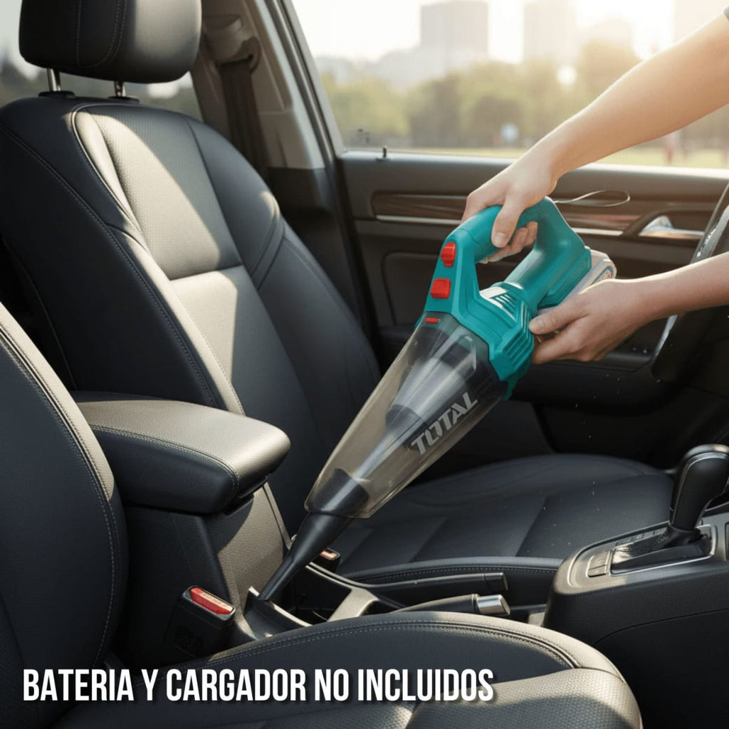 Aspiradora de Mano Inalámbrica TOTAL 20V 0.5L Succión ≥9kPa Portátil con Boquilla y Cepillo TVLI201261 S2315