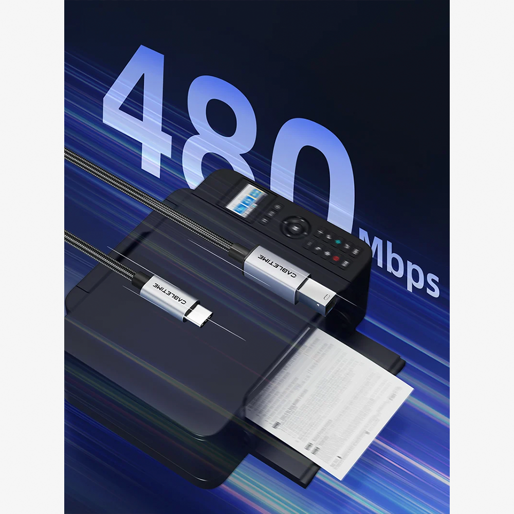 Cable USB-C a USB-B 2.0 para Impresora y MIDI CABLETIME 2 metros 480Mbps de Aluminio y Malla Trenzada para MacBook iPad Pro Impresoras HP Canon Epson Pianos Digitales y Controladores S2366
