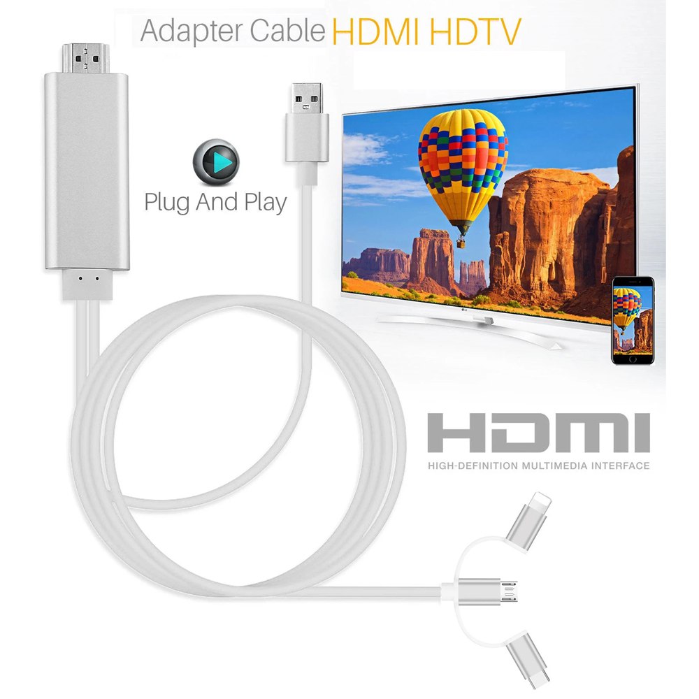 Cable Adaptador Android Tipo C y Lightning a HDMI 3 en 1 MiraScreen S1603