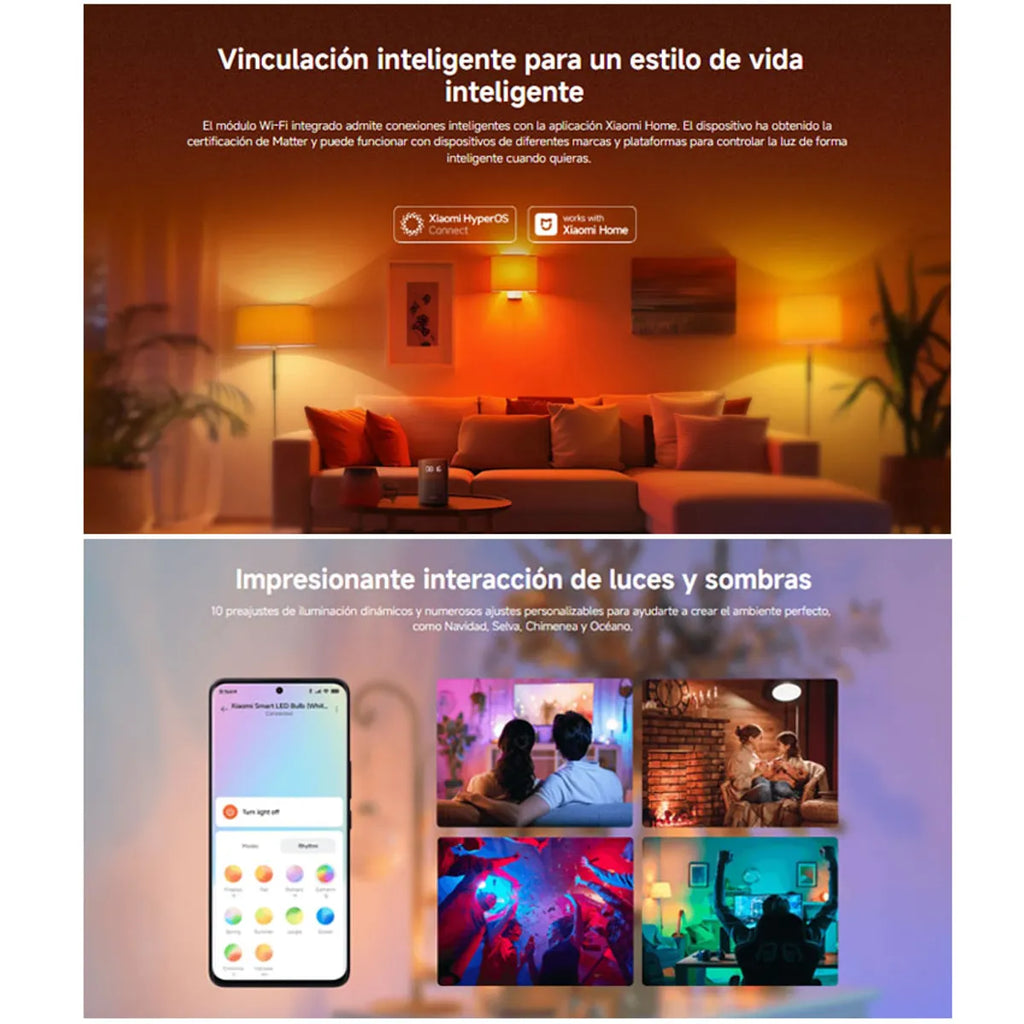 Foco Inteligente Xiaomi LED E27 RGB White & Color 806 Lúmenes Compatible con Matter Alexa Google Home S2232