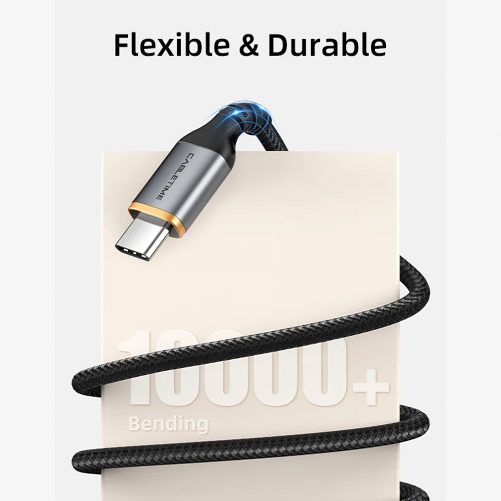 Cable USB-A a USB-C CABLETIME 5A Carga Rápida 1 Metro QC 4.0/3.0 Núcleo de Cobre Engrosado Carcasa de Aluminio y Malla Trenzada S2352
